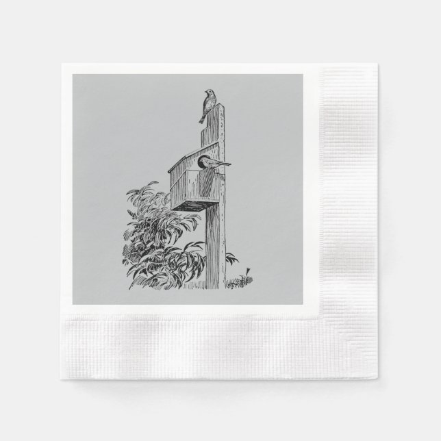 Serviette En Papier Oiseaux vintages et Argent Birdhouse (Devant)
