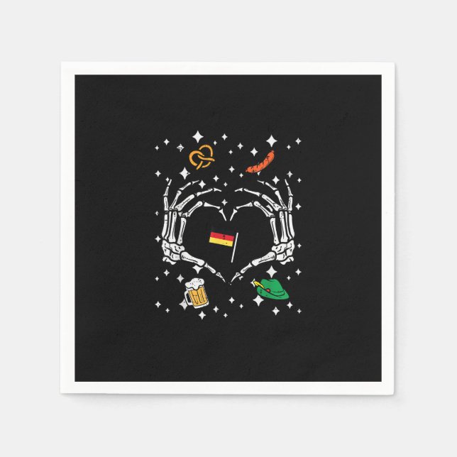Serviette En Papier Oktoberfest Skeleton Drapeau de coeur main alleman (Devant)