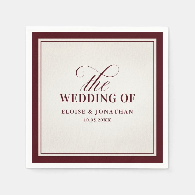 Serviette En Papier Old Money Modern Formal Burgundy Luxury Wedding (Devant)