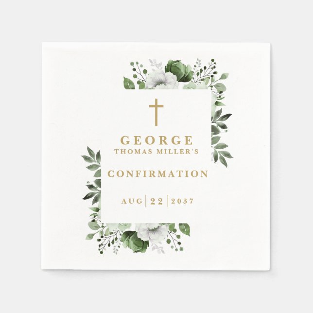 Serviette En Papier Olive Green Botanical Moderne Confirmation (Devant)