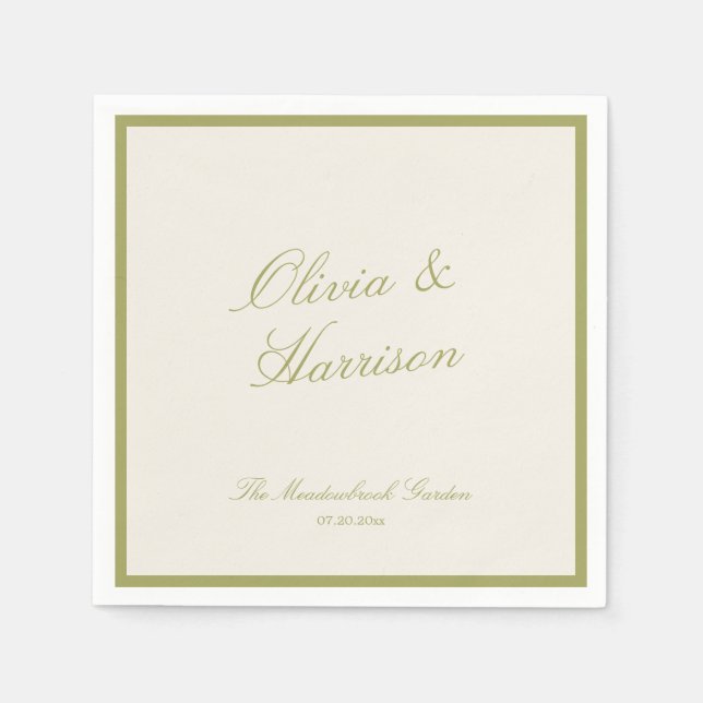 Serviette En Papier Olive Green Classic Wedding (Devant)