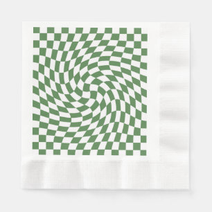 Serviette En Papier Olive Green & White À damiers Motif déformé