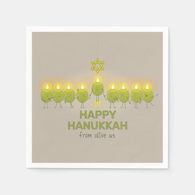 Serviette En Papier Olive Hanoukka Menorah (Devant)