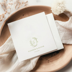 Serviette En Papier Olive Line Art Couronne florale Mariage 