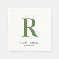 Olive Vert et blanc Mariage Monogramme Moderne