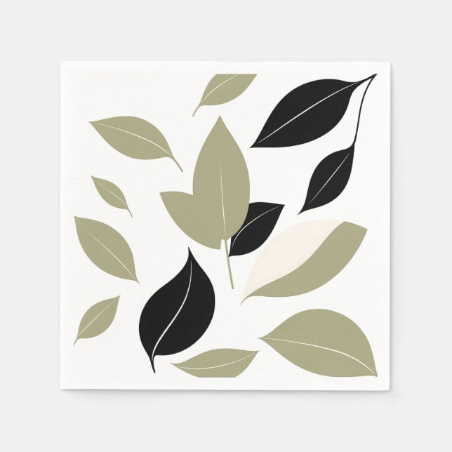 Serviette En Papier Olive Vert et feuille noire Scatter Moderne (Devant)