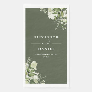 Serviette En Papier Olive Vert verdure Floral Élégant Mariage