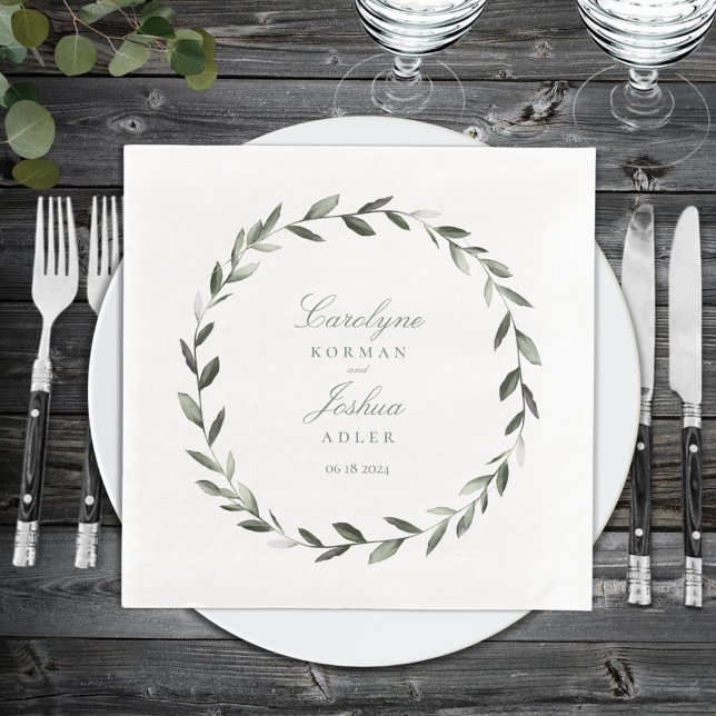 Serviette En Papier Olive Wreath Mariage Élégant (Créateur téléchargé)