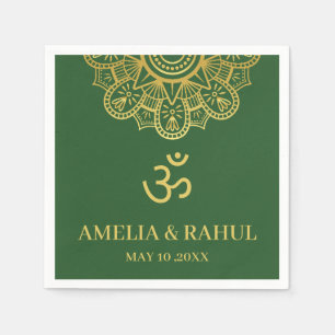 Serviette En Papier Om Symbole Mandala Mariage Indien Or Vert
