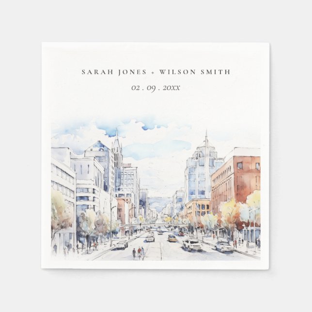 Serviette En Papier Omaha Nebraska Watercolor Landscape Wedding (Devant)