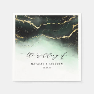 Serviette En Papier Ombre de brume éthérée Vert émeraude Mariage Monog
