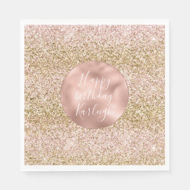 Serviette En Papier Ombre de Parties scintillant brillante fille rose  (Devant)