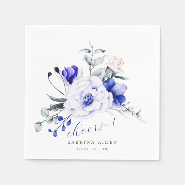 Serviette En Papier Ombre Royal Blue Ivory Floral Mariage (Devant)