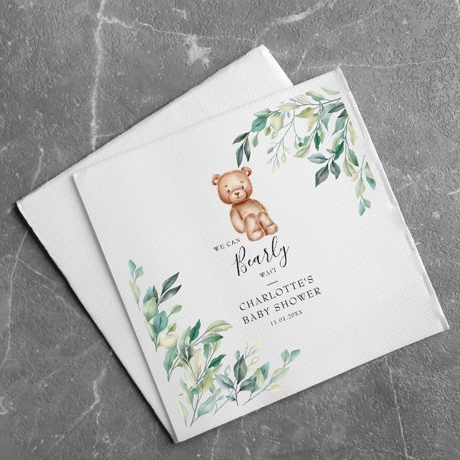 Serviette En Papier On attend le Baby shower des bois d'Eucalyptus (Bearly Wait Bear Elegant Baby Shower Paper Napkin)