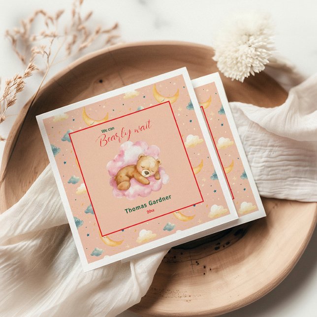 Serviette En Papier On Peut Attendre Le Baby shower À L'Ours Mignonne  (Créateur téléchargé)