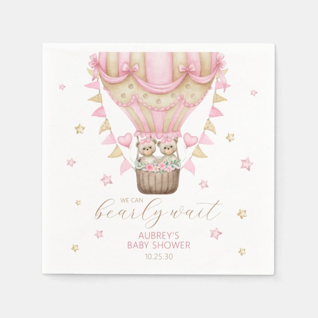 Serviette En Papier On peut attendre le Baby shower de fille jumelle (Devant)