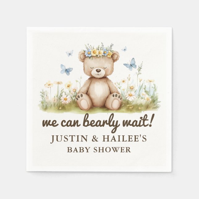 Serviette En Papier On peut attendre le Baby shower Fleur sauvage fill (Devant)