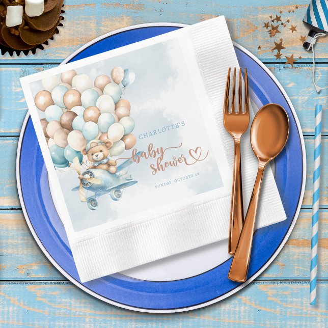 Serviette En Papier On Peut Attendre Teddy Bear Baby shower (We can bearly wait baby shower paper napkins, baby shower decor,)