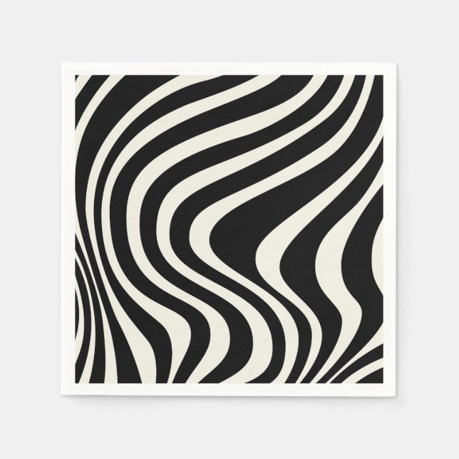 Serviette En Papier Ondes de style rétro noir et blanc (Devant)