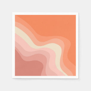 Serviette En Papier Ondes de style rétro rose et orange