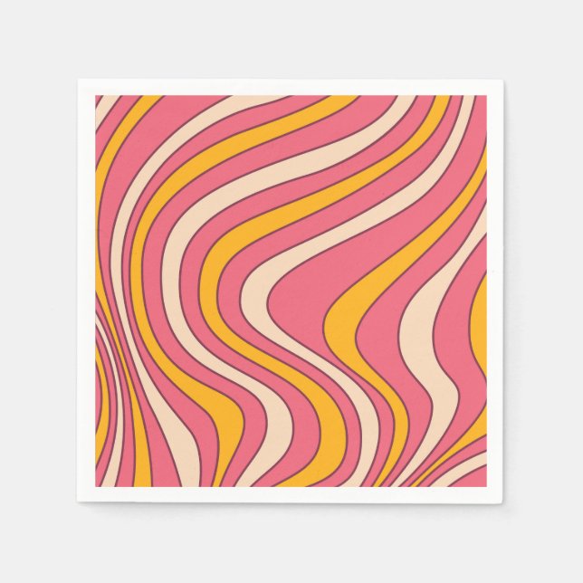 Serviette En Papier Ondes de style rétro rose et orange (Devant)