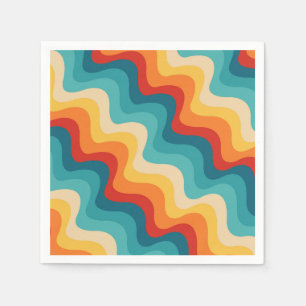 Serviette En Papier Ondes diagonales colorées de style rétro