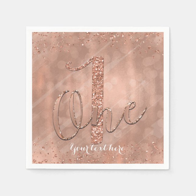 Serviette En Papier ONE 1er anniversaire Faux Rose Gold Parties scinti (Devant)
