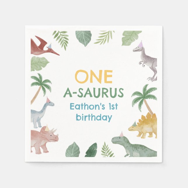 Serviette En Papier One A Saurus Dinosaur Boy Birthday Party Napkins (Devant)