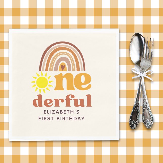 Serviette En Papier One - Derful Retro First Birthday with Boho Style (Créateur téléchargé)