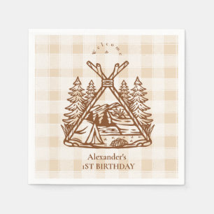 Serviette En Papier One Happy Camper Forêt de Montagne 1er Anniversair