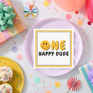 Serviette En Papier One Happy Dude 1er Anniversaire Party Orange Smile