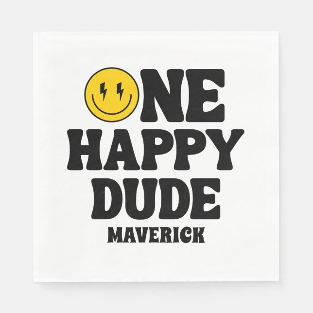 Serviette En Papier One Happy Dude Boy's Retro 1st Birthday  (Devant)