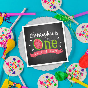 Serviette En Papier One In A Melon Chalkboard 1er anniversaire