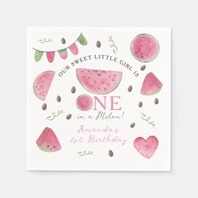 Serviette En Papier One in a Melon Cute Watermelon Girl 1er anniversai (Devant)