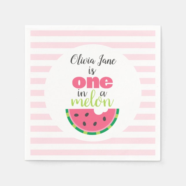 Serviette En Papier One in a Melon Watermelon Baby Girl 1er anniversai (Devant)
