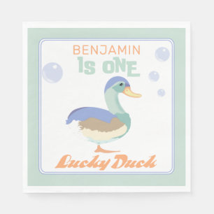 Serviette En Papier One Lucky Duck & Bubbles Premier Anniversaire Pas