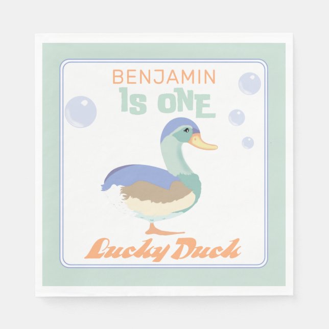 Serviette En Papier One Lucky Duck &  Bubbles Premier Anniversaire Pas (Devant)