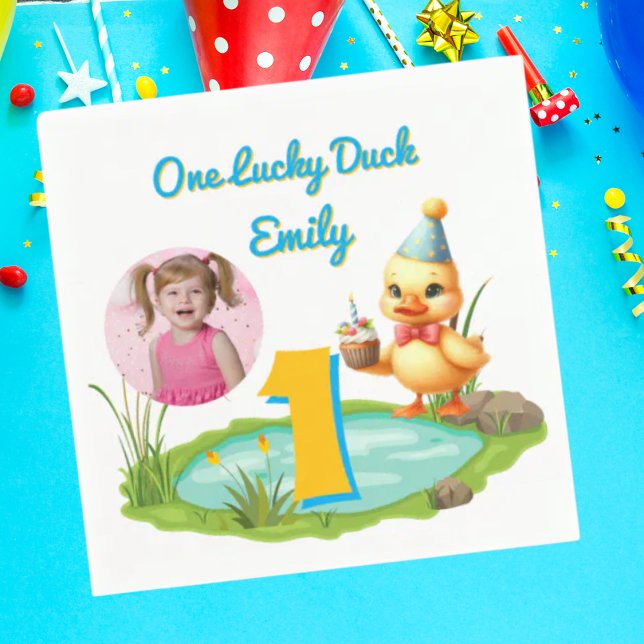 Serviette En Papier One Lucky Duck Kids 1st Birthday Photo (Créateur téléchargé)