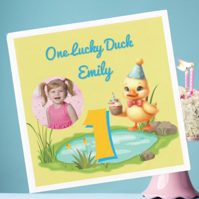 Serviette En Papier One Lucky Duck Kids 1st Birthday Photo (Créateur téléchargé)