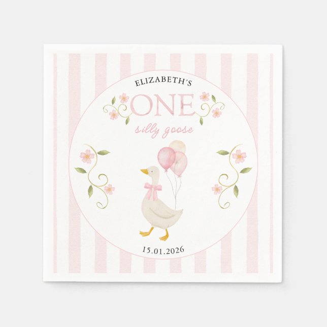 Serviette En Papier One Silly Goose Girl 1st Birthday Pink (Devant)