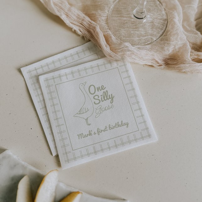 Serviette En Papier One Silly Goose Green Hand Drawn 1st Birthday  (Créateur téléchargé)
