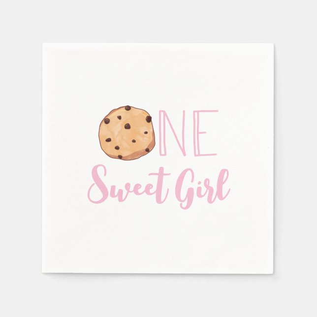 Serviette En Papier One Sweet Girl cookies et Pink stripes Anniversair (Devant)