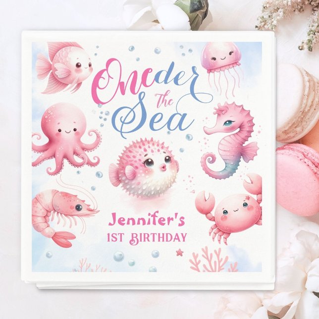 Serviette En Papier ONEder La Mer 1er Anniversaire Filles rose mignonn (Créateur téléchargé)