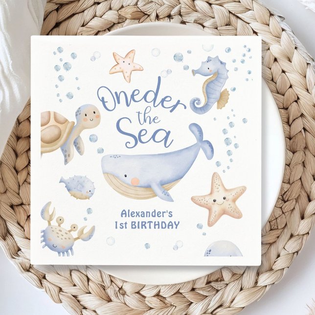 Serviette En Papier ONEder The Sea ! Boy Cute Ocean 1er anniversaire (Créateur téléchargé)