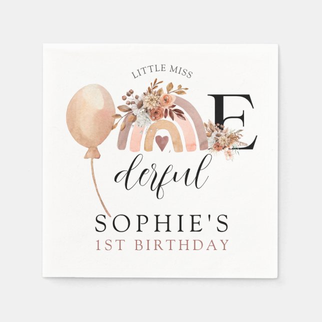 Serviette En Papier ONEderful Rainbow Girl'anniversaire Invitation (Devant)