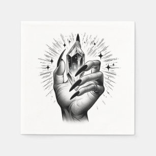 Serviette En Papier Ongles Noirs Longs & Magie de l'Énergie Cristallin