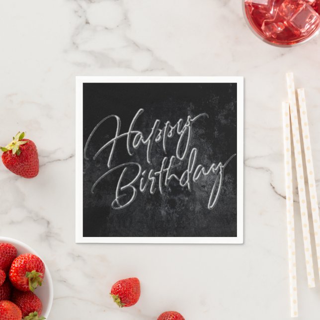 Serviette En Papier Onyx Black Velvet | Grunge Happy Birthday Script (En situation)