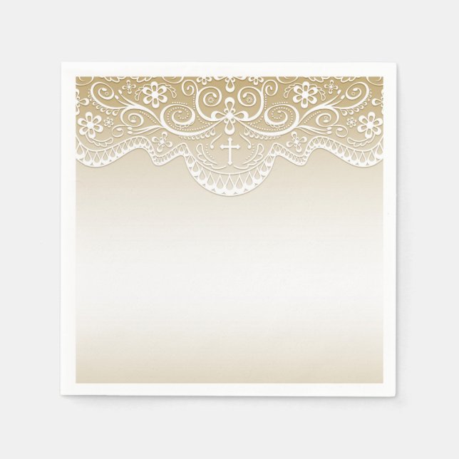 Serviette En Papier Or avec dentelle, croix, religieuse (Devant)
