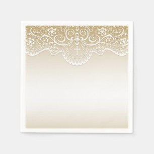 Serviette En Papier Or avec la dentelle, croix, religieuse