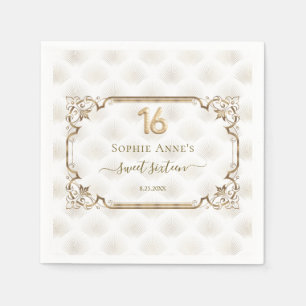 Serviette En Papier Or Blanc Art Déco Sweet sixteen Anniversaire